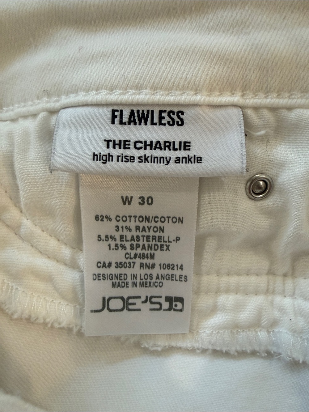 Joe’s Flawless The Charlie High Rise White Women's Stretch Ankle Jeans Size 30 - Picture 8 of 8